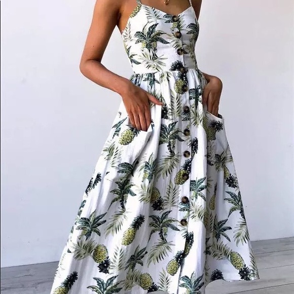 Dresses & Skirts - White dress with pineapple print DRC141